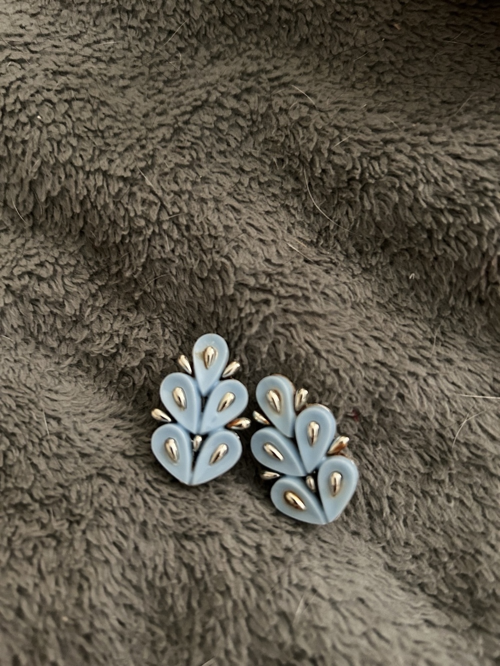 💙 Signed Coro Pale-Blue Leaf Clip-On Earrings